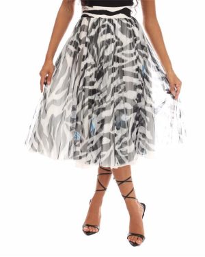 Off White Zebra Pleated Skirt