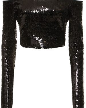 Off-the-shoulder Metallic Sequined Top
