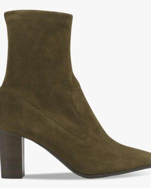 Olive Alice Stretch Suede Heeled Ankle Boots
