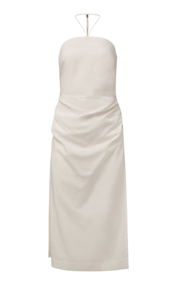 Onia - Air Linen Ruched Halter Dress - White - US 12 - Moda Operandi