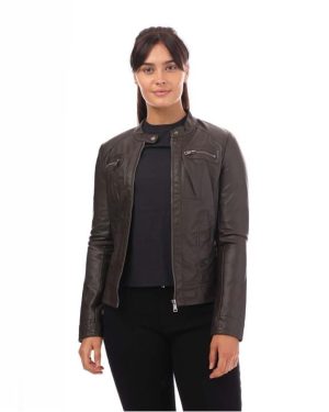 Only Bandit Faux Leather Biker Jacket - Brown