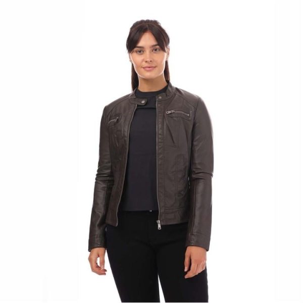 Only Bandit Faux Leather Biker Jacket - Brown