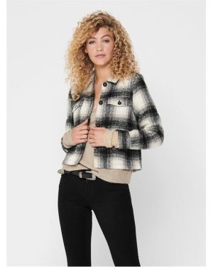 Only Lou Check Shacket - Black