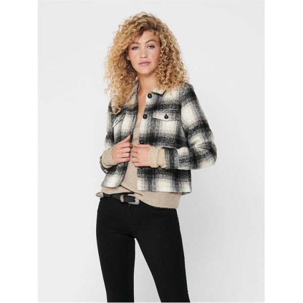 Only Lou Check Shacket - Black