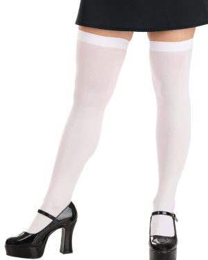 Opaque White Thigh High Women's Stockings | Fancy Dress Costume Accessories