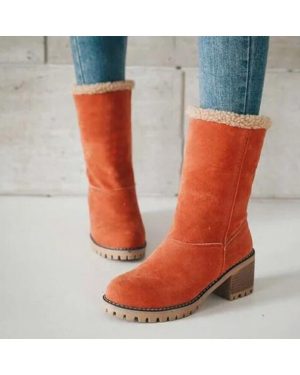 (Orange, 5) Women's Suede Snow Boots Heeled Shoes Fur Lined High Top Winter Warmer Anti-Slip