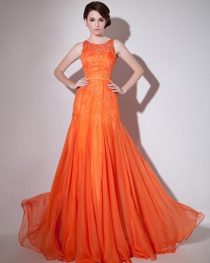 Orange Evening Dress Mesh Cut-Out Chiffon Dress Milanoo wedding guest dress