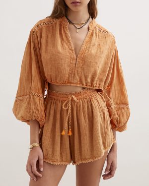 Orange Gauze Crop Blouse