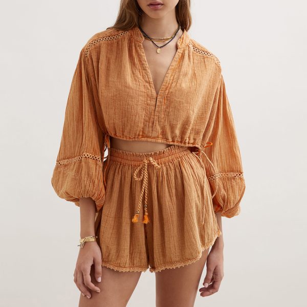 Orange Gauze Crop Blouse