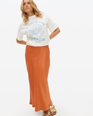 Orange Rust Satin Slip Maxi Skirt
