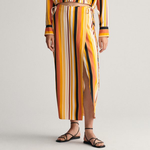 Orange Striped Wrap Skirt