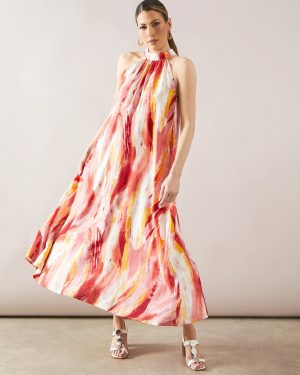 Orange WALLIS Abstract Print Maxi Swing Dress