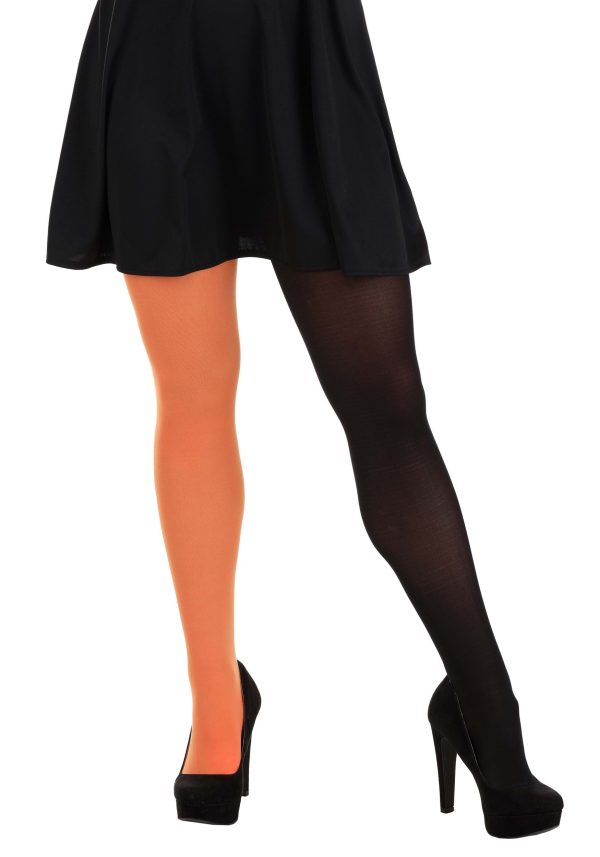 Orange and Black Split Color Women's Fancy Dress Costume Tights | Women's Tights