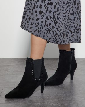 Oriana Suede Stud Heeled Boots Black