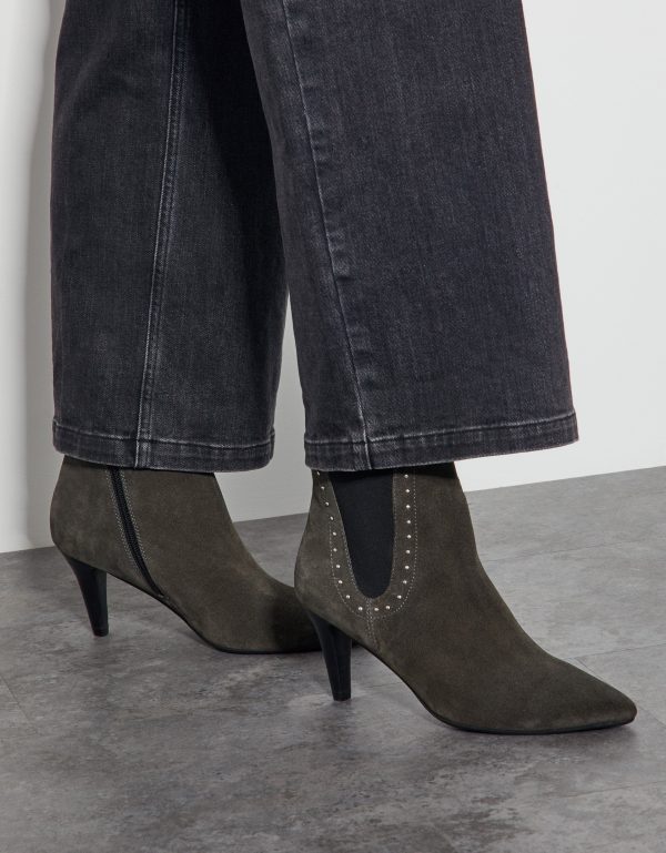 Oriana Suede Stud Heeled Boots Green