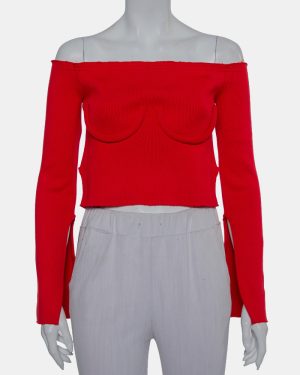 Orseund Iris Red Knit Off Shoulder Crop Top M
