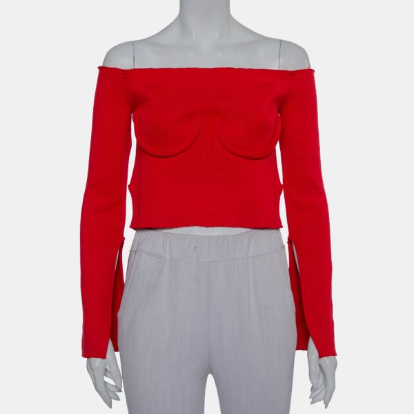 Orseund Iris Red Knit Off Shoulder Crop Top M