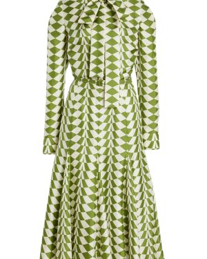 Oscar de la Renta - Belted Silk Twill Midi Shirt Dress - Green - US 8 - Moda Operandi
