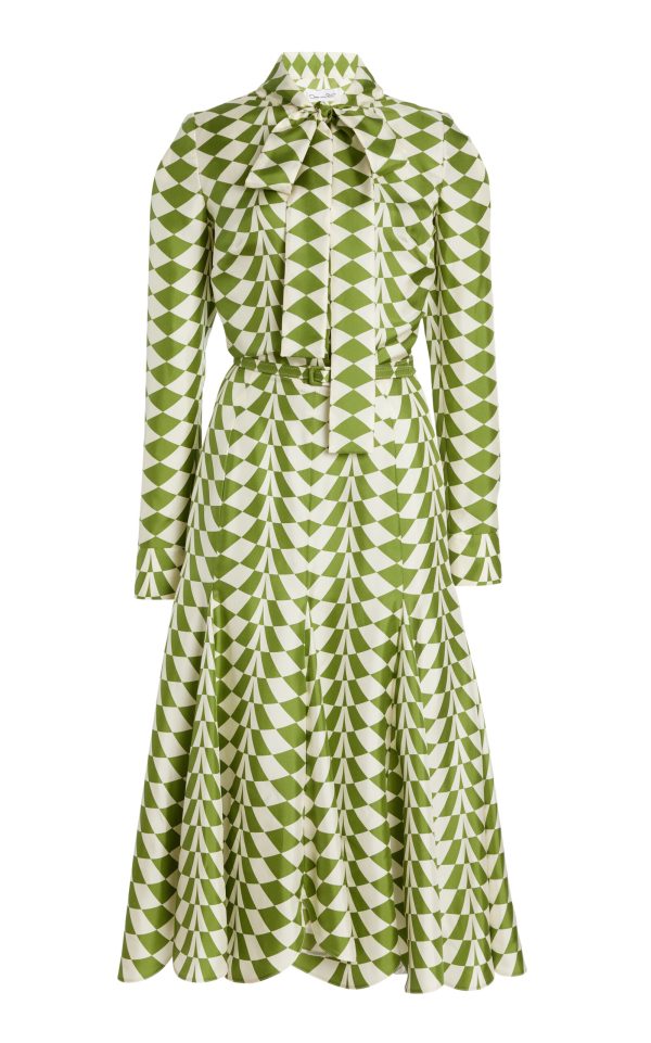 Oscar de la Renta - Belted Silk Twill Midi Shirt Dress - Green - US 8 - Moda Operandi