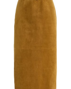 Oscar de la Renta - Belted Suede Midi Skirt - Tan - US 0 - Only At Moda Operandi