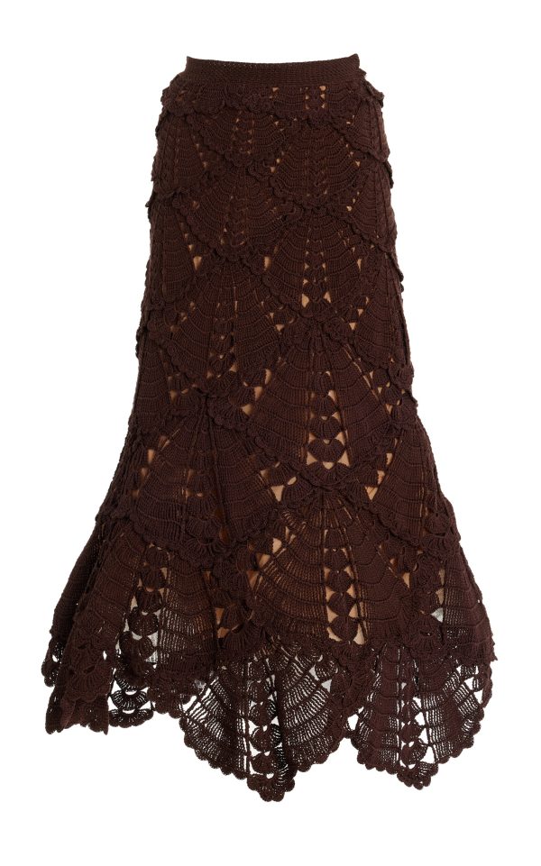 Oscar de la Renta - Crocheted Cotton Midi Skirt - Brown - S - Moda Operandi