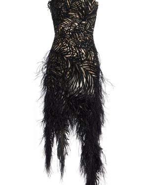 Oscar de la Renta - Feathered Strapless Cocktail Dress - Black - US 8 - Only At Moda Operandi