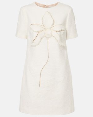 Oscar de la Renta Orchid embroidered cotton tweed shift dress
