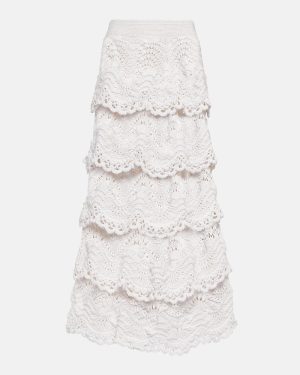 Oscar de la Renta Tiered crochet cotton midi skirt