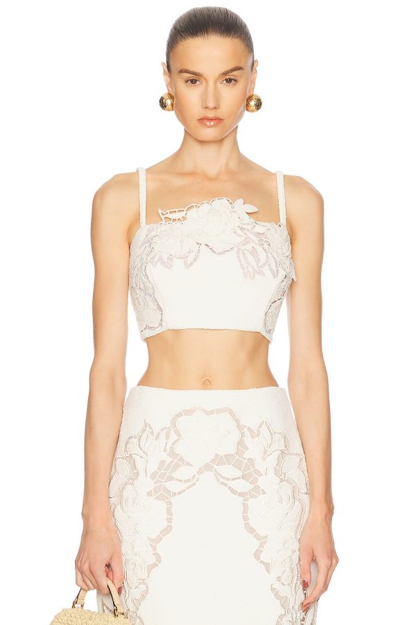 Oscar de la Renta Tweed Crop Top in Ivory - Ivory. Size 2 (also in 4, 6).