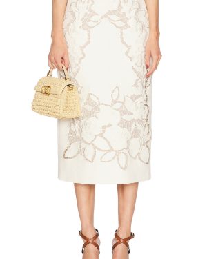 Oscar de la Renta Tweed Midi Skirt in Ivory - Ivory. Size 2 (also in 4, 6).