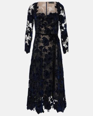 Oscar de la Renta Velvet guipure lace midi dress