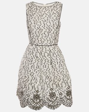 Oscar de la Renta White Tweed Cut-Out Scallop Short Dress M