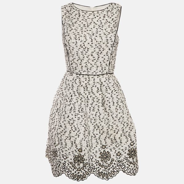 Oscar de la Renta White Tweed Cut-Out Scallop Short Dress M