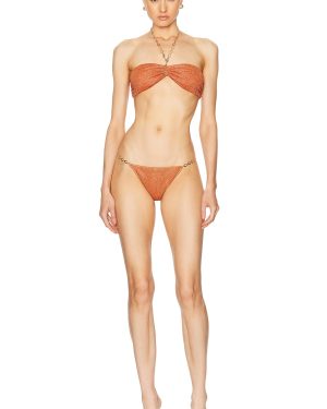 Oseree Lumiere O Chain Bandeau Bikini Set in Orange - Orange. Size L (also in ).