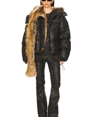 Ottolinger Woven Deconstructed Double Zip Puffer Jacket in Brown. Size S, XL, XS.