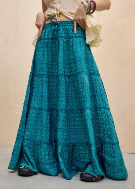 Out From Under Patchwork Silk Maxi Skirt - Blue M/L at Urban Outfitters