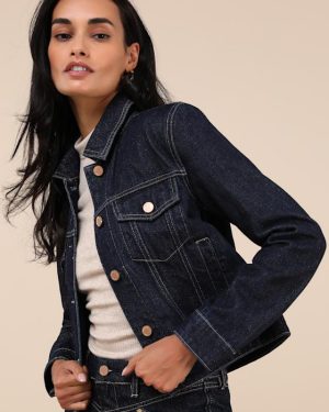 Over the Moon Dark Wash Cropped Denim Jacket