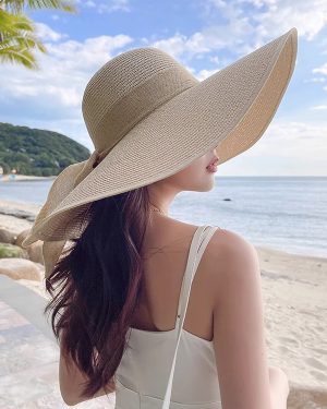 Oversized Brim Summer Straw Hat Sun Protection Foldable Beach Sun Hat For Women 2025