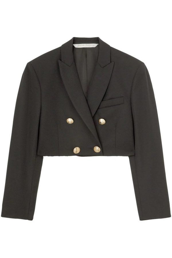 PALM ANGELS WOMENS CROPPED BLAZER Size: 40, colour: BLACK
