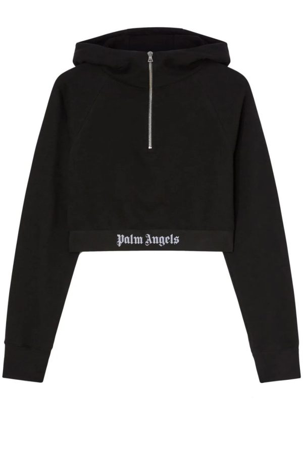 PALM ANGELS WOMENS LOGO TAPE ZIP HOODY Size: L, colour: BLACK