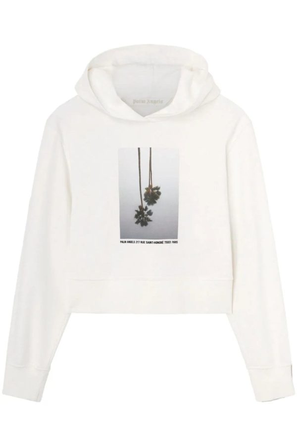 PALM ANGELS WOMENS MIRAGE FITTED HOODY Size: S, colour: WHITE