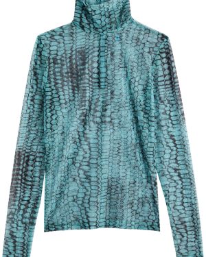 PH5 Sulley Crocodile-print Sheer Mesh top - Blue - S (UK8-10 / S)