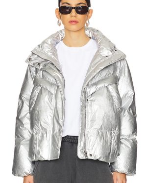 PISTOLA Sascha Puffer Jacket in Metallic Silver. Size XL.
