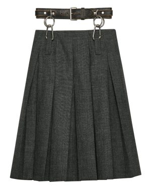 PLEATED MAT SKIRT WITH BELT - Prada - Woman