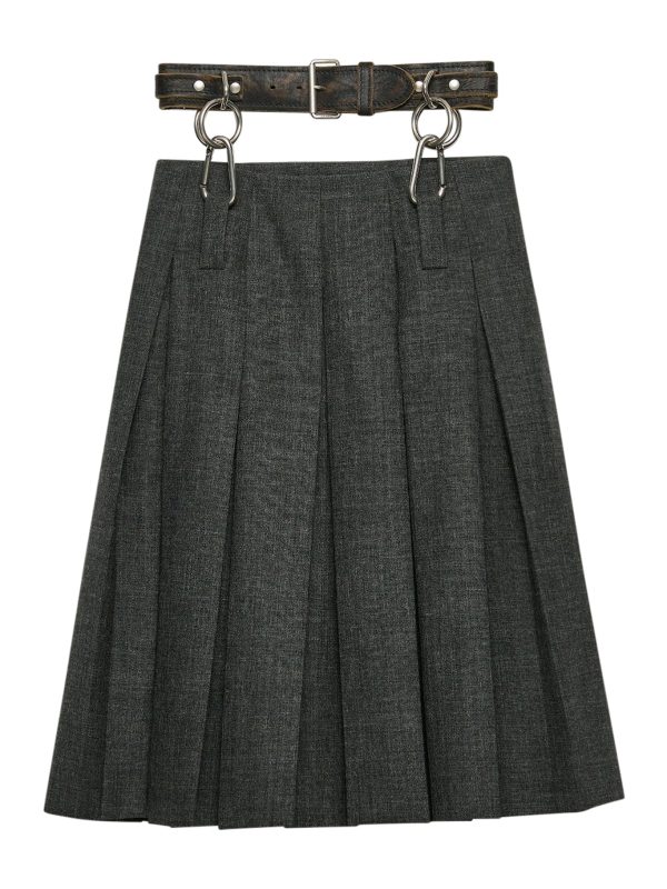 PLEATED MAT SKIRT WITH BELT - Prada - Woman