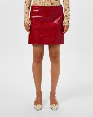 PRADA Craquel Leather Mini Skirt - Red