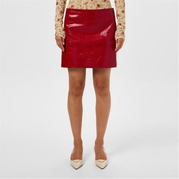 PRADA Craquel Leather Mini Skirt - Red