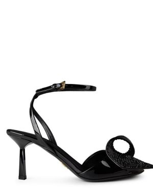 PRADA Crystal Detail Heeled Sandals - Black