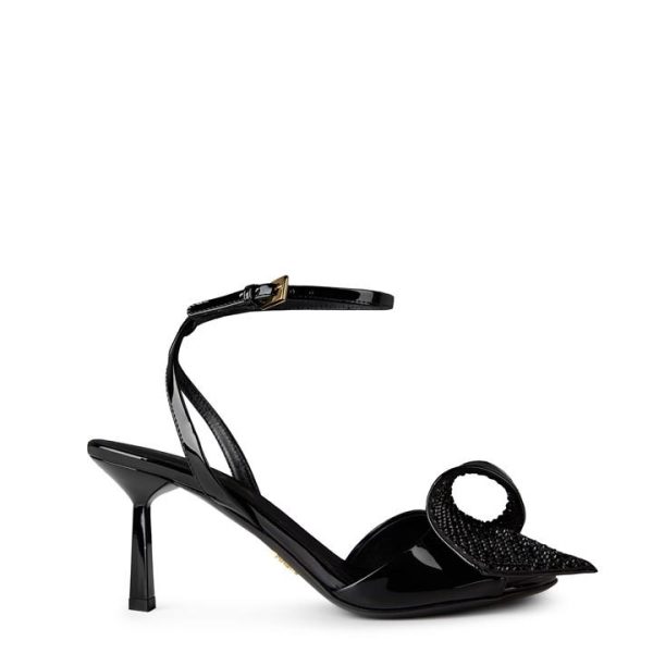 PRADA Crystal Detail Heeled Sandals - Black