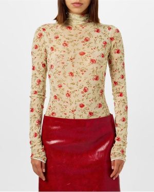 PRADA Floral Mesh Bodysuit - Cream
